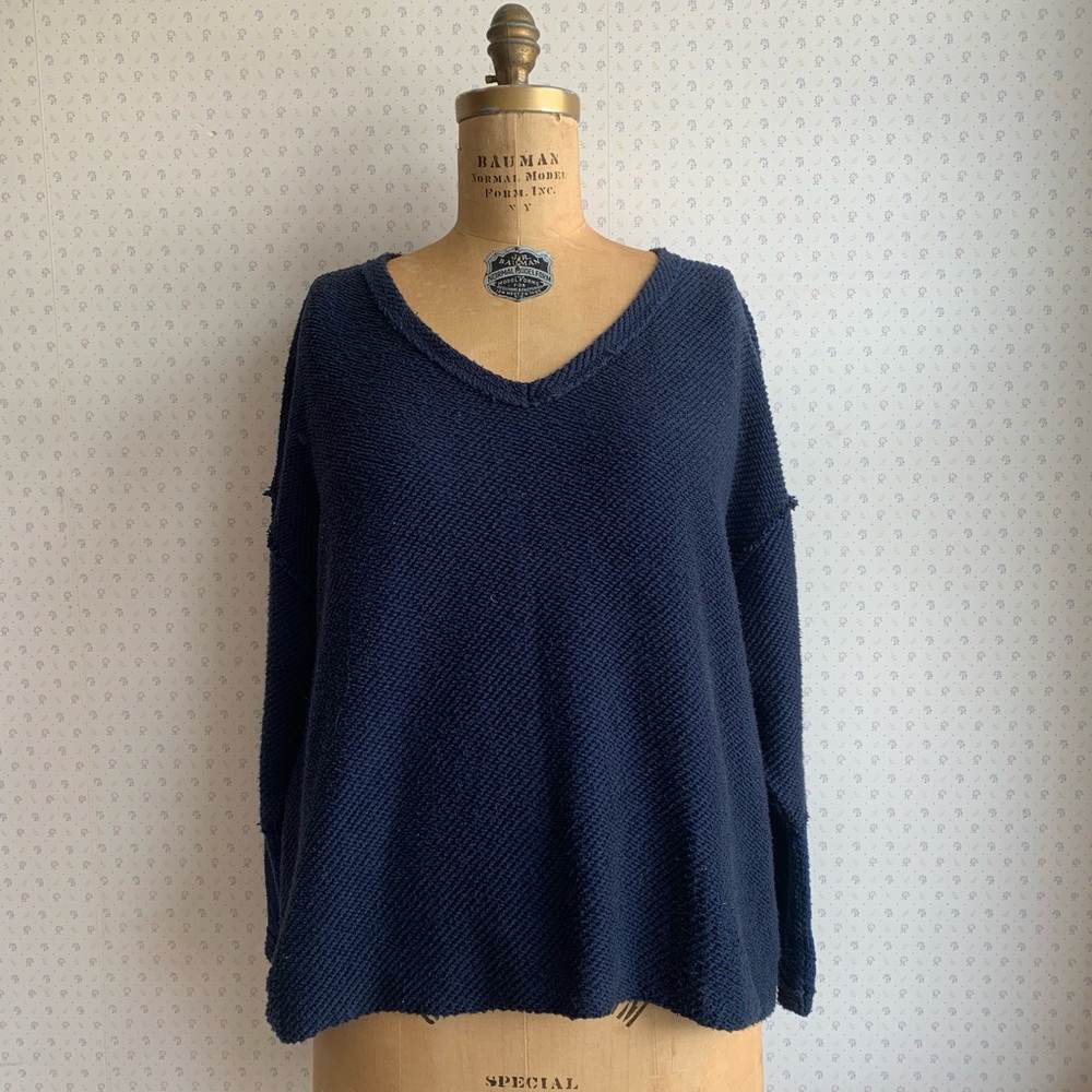 Free People Drop Shoulder V Neck Pullover Sweater Top sz M TP2